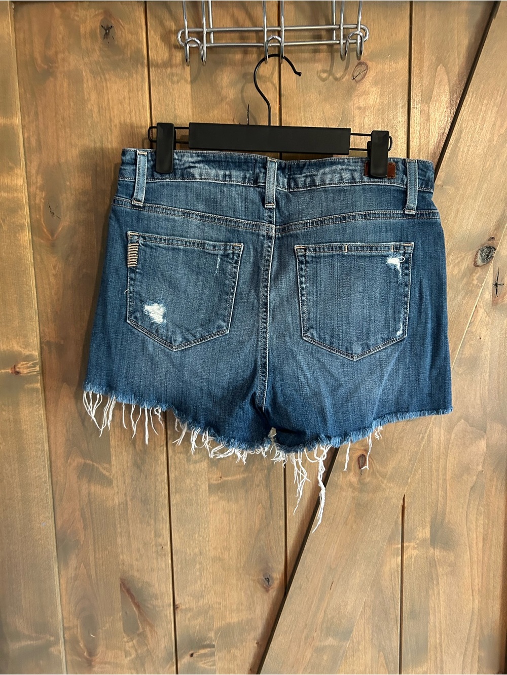 PAIGE Dark Blue Distressed Denim Cutoff Shorts - Picture 6 of 7